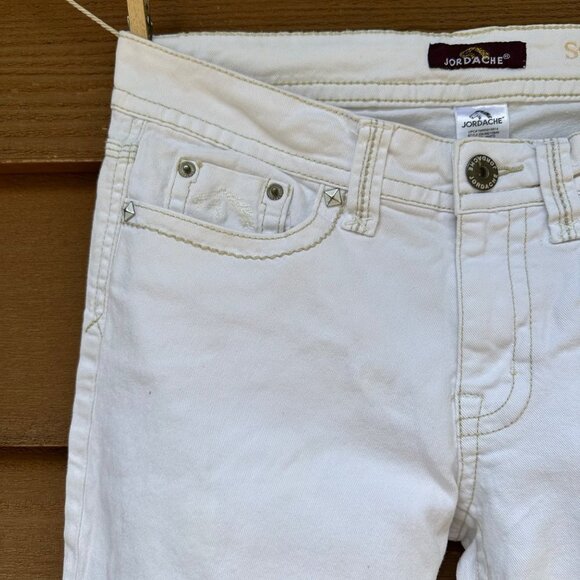 Vintage Jordache White Heavy Stitch Embroidered Y2K Straight Crop Capri Ankle Je - Picture 5 of 12